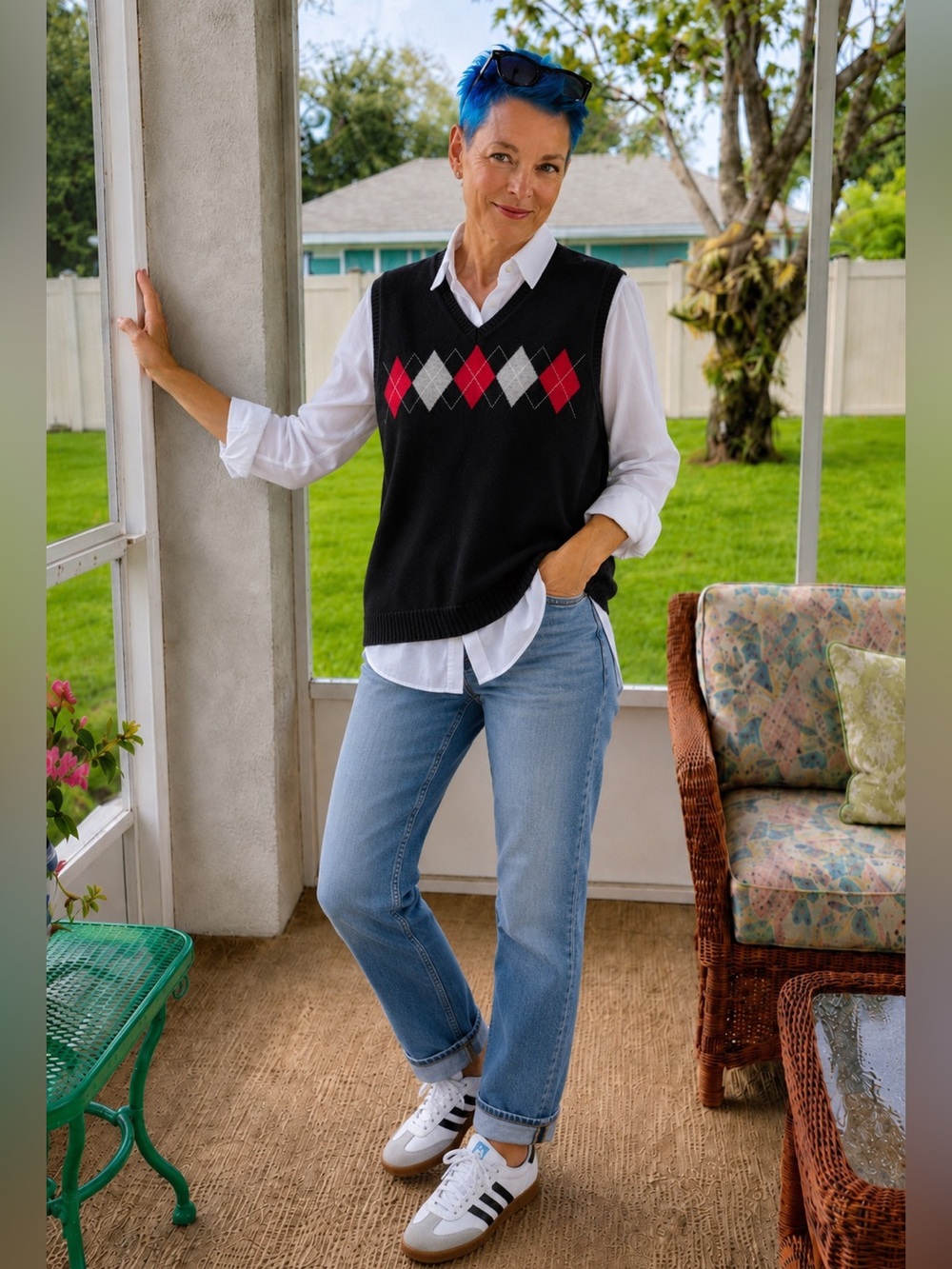 Club Room Men’s Argyle Sweater Vest L 100% Cotton Black Red Gray